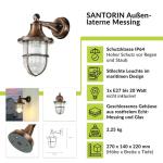 Buitenwandlamp messing glas in antiek koper IP64 tuin balkon T: 22 cm E27 riffel nostalgie maritieme wandlantaarn Outdoor SANTORIN
