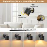 Wandlamp met schakelaar, dimbaar, vintage, stoffen wandlamp, E27, retro lamp, binnen, zwarte lampenkap, wandspot voor woonkamer, slaapkamer