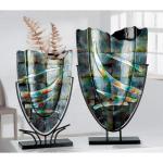 Design decoratieve vaas van glas - met metalen standaard - cadeau voor vrouwen verjaardag Valentijnsdag Moederdag - kleur: grijs - hoogte 58 cm