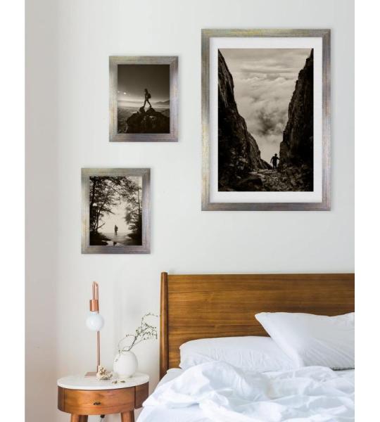 Monaco Fotolijst, 40 x 100 cm, blauwgoud gemêleerd, fotolijst, metaallook, geborsteld aluminium, posterlijst, verwisselbare lijst
