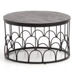 FineBuy Salontafel, 60 x 60 x 36 cm, massief mango, massief hout/metaal, zwart, rond, design woonkamertafel, industrieel, koffietafel, woonkamer, massief met metalen frame