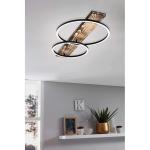 Boyal Led-plafondlamp, 2 lichtpunten, vintage, rustiek, keukenlamp van staal, hout en kunststof, zwart, bruin, wit, lengte 78 cm