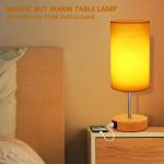 Nachtlampje set van 2 Touch Dimbare LED-tafellamp met USB A Type C aansluitingen, tafellamp E27 houtnerf voor slaapkamer, incl. 6W 600lm LED-lamp