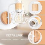 Wandlamp voor binnen, 2 stuks, vintage wandlampen, industriële wandverlichting, E27, retro lamp van kooi, metaal en hout, vintage wandlamp voor woonkamer, eetkamer, slaapkamer, ha