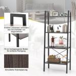 Boekenrek, rek met 4 niveaus, ladderrek van hout, met kantelbeveiligingen en verstelbare voetkussens, metalen frame, voor woonkamer, werkkamer en kantoor (donkerbruin)