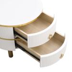 Ronde salontafel, set van 2 met gouden metalen frame en bruine glazen plaat, moderne bijzettafel, woonkamertafel, banktafel met 2 laden, 70 x 70 x 45 cm + 50 x 50 x 40 cm (wit)