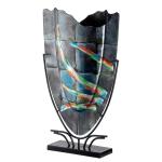 Design decoratieve vaas van glas - met metalen standaard - cadeau voor vrouwen verjaardag Valentijnsdag Moederdag - kleur: grijs - hoogte 58 cm