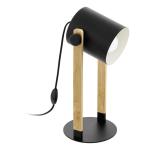 Hornwood tafellamp, vintage nachtlampje in industrieel ontwerp, retro bureaulamp van staal en hout, kleur zwart, crème, bruin, FSC-gecertificeerd, E27 fitting, incl. schakelaar