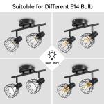 E14 Plafondspot 2 Lampen, e14 led vintage Spot light 350 ° Draaibare plafondspot, Metalen LED plafondlamp zwart voor Binnen Hal Woonkamer Winkel Slaapkamer keuken