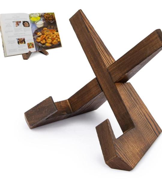 Houten Kookboekhouder voor Displaystandaard, Kookboekstandaard voor Aanrecht, Boerderij Recepten Boeken Standaard Hout voor Lezen Zonder Handen, Rustieke Boekenhouder Keuken