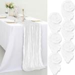 Tafelloper, 6 stuks, wit, 55 x 300 cm, rustieke gaas, boho-tafelloper, kaasdoek, Cheesecloth, bruiloft, tafelkleed voor bruiloftsfeest, bruidsfeest, tafeldecoratie