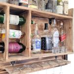 Houten rek om op te hangen - handgemaakt rustieke stijl muur bar flessenrek hout - wijnbaar rek cadeau voor mannen - houten 3D-afbeelding borrelbar