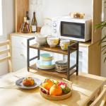 2-Tier Spice Rack Industriële Counter Plank Desktop Opslag Organizer Staande Kruiden Rack voor Aanrecht Keuken Kantoor Woonkamer Desktop Rustiek Bruin TLJ002H