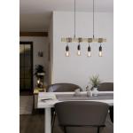Pendelleuchte Townshend Holz Vintage, Hängelampe Esszimmer, Hängeleuchte 4-flammig, rustikale Retro Lampe im Industrial Design mit E27 Fassung, schwarz, braun, FSC zertifiziert