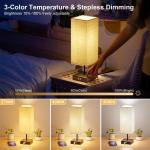 Nachtkastlampjes, set van 2, bedlampje, touch-dimbaar, met 2 USB-snellaadpoorten, 3 kleurtemperaturen en traploze dimming, 2 E27-gloeilampen van 6 W voor slaapkamer, woonkamer, kan
