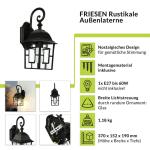 Frisse Buitenwandlamp, aluminium en glas, in zwart, IP23, voor balkon, terras T:19 cm, E27, rustieke Tiffany, buitenlamp voor in de tuin