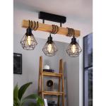 plafondlamp Townshend 5, 3-lichts vintage plafonnière in industrieel ontwerp, retro hanglamp van staal en hout, zwart, bruin, FSC gecertificeerd, E27 fitting