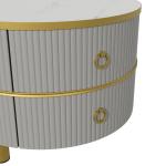Ronde salontafel, set van 2 met goudkleurig metalen frame en bruine glazen plaat, moderne bijzettafel, woonkamertafel, banktafel met 2 laden, 70 x 70 x 45 cm + 50 x 50 x 40 cm (gri
