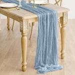 Tafelloper, 6 stuks blauwe kaasdoek, tafelloper, boho-gaas, kaasdoek, tafelloper, rustieke doorzichtige loper, tafelkleed voor boho, bruiloft, decoratie, verjaardagsfeest, 90 x 300