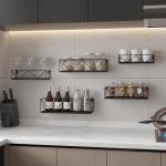 Set van 5 zwevende wandplanken, hoogwaardig zwart en zwart ijzer, met flexibel design, voor woonkamer, slaapkamer, badkamer, kantoor