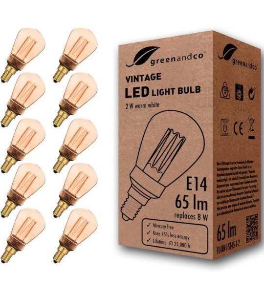 10x  Vintage Design LED lamp in retro stijl voor sfeerverlichting E14 ST45 Edison lamp, 2W 65lm 1800K extra warm wit 320° 230V flikkervrij, niet dimbaar