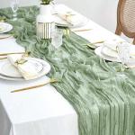 Tafelloper, 4 stuks, groene kaasdoek, tafelloper, boho-mousseline, decoratieve stof, rustieke gaas, tafelloper voor bruiloft, verjaardag, decoratie, 90 x 300 cm