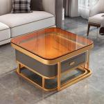 Moderner quadratischer Couchtisch aus Glas, goldfarben, 2er-Set, mit Metallrahmen, stilvolle Aufbewahrung, Couchtische für Wohnzimmer, einfache Montage, für Zuhause, Büro, Schla