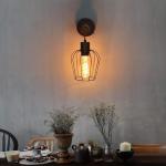 2 retro wandlampen hout binnen wandlamp 1 lichtpunt vintage lamp in industrieel design met schakelaar van metaal en hout - in roosterlook - zwart - fitting: E27 - zonder lamp