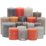 6 kg rustieke stompkaarsen, doorgeverfd, rustieke kwaliteit, mix van kleuren (oranje-bruin-grijs 04)