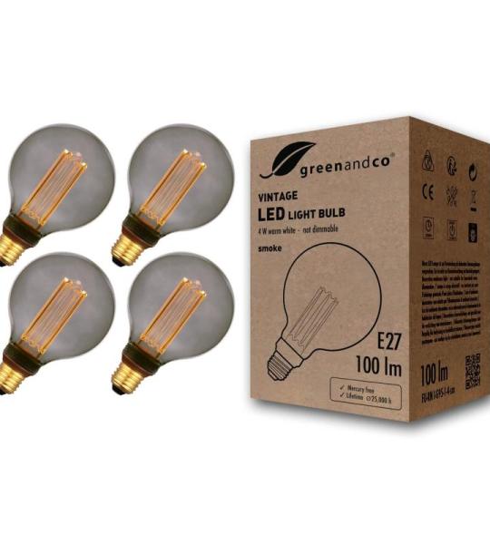 4 x vintage design ledlamp voor sfeerverlichting, E27 G95, Edison gloeilamp, 4 W, 100 lm, 1800 K, extra warmwit, 320 graden, 230 V, flikkervrij, niet dimbaar, 2 jaar garantie