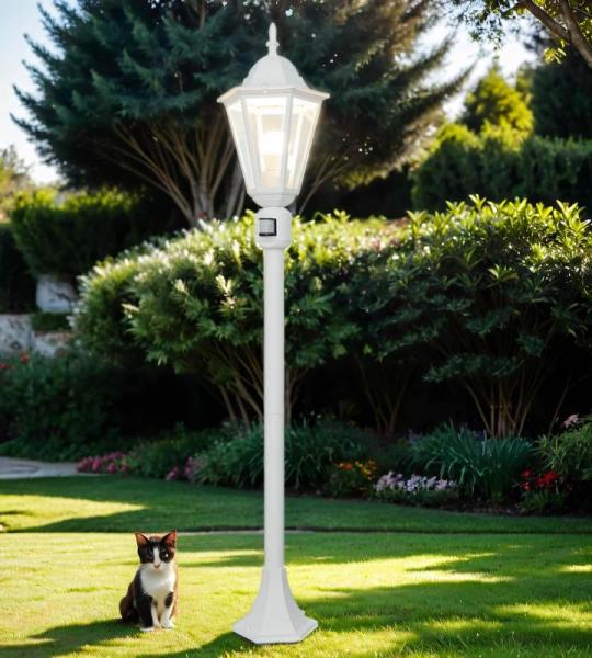 Rustieke wegverlichting met bewegingsmelder E27 hoogte 1,1 m IP44 vloerlamp wit buitenverlichting buitenlamp tuin terras