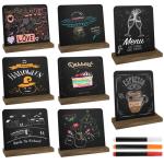 Leisteenbord, 8 stuks, klein krijtbord met rustieke houten standaard, buffet, prijskaartjes, standaard, drankkaart voor bar, café, verjaardag, bruiloft, bevat 3 stiften (stijl 2)