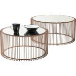Design salontafel draad, koper, set van 2, rond, spiegelend tafelblad, moderne glazen tafel, grote bijzettafel, koffietafel, nachtkastje, 60/70 cm diameter
