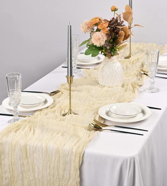 2Pack Käsetuch Tischläufer Beige, rustikaler Gaze Tischläufer 90x 300cm Cheesecloth Gaze Tischläufer, Käsetuch Boho Tischläufer für Hochzeit Party-Dekoration (Beige)
