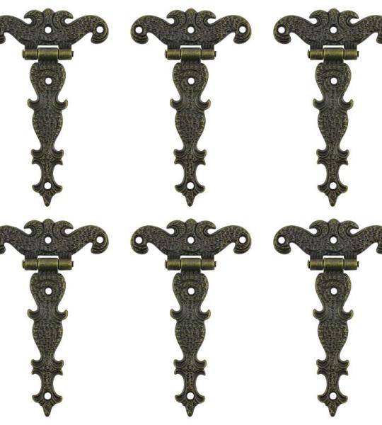Antieke ,6 STKS Bronzen Decoratieve Retro Gesneden Scharnier Kast voor Deuren Kast Sieraden Doos