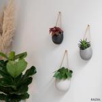 Wandvazen -Ellie- | hangende keramische bloempotten 3-delig | wanddecoratie voor kamer, balkon en tuin | grafiet (mat)