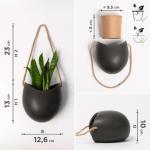 Wandvazen -Ellie- | hangende keramische bloempotten 3-delig | wanddecoratie voor kamer, balkon en tuin | grafiet (mat)