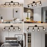 Plafondspots, 4 vlammen, plafondlamp, zwart, design, metalen kooi, E14, max. 40 W, 350 graden, plafondlamp, spots, draaibaar, voor keuken, woonkamer, slaapkamer, hal (zonder lamp)