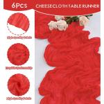 Tafelloper kaasdoek, 6 stuks, rode tafelloper, rustieke gaasstof, boho-decoratie, tafelloper, kaasdoek, tafeldecoratie voor bruiloft, feest, bruidsdouche, tafeldecoratie