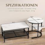Set van 2 salontafels, bijzettafel, marmerlook met metalen frame en plank, koffietafel, woonkamertafel, banktafel voor woonkamer, slaapkamer (wit + zwart)