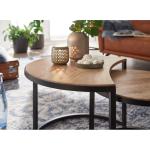 salontafel set van 2 Mango massief houten/metalen salontafel rond | Industriële bijzettafel met metalen poten zwart | 2-delige placemat bijzettafel van hout