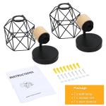 Set van 2 industriële wandlampen, vintage, kooi, van metaal, wandlamp, binnen, zwart, verstelbaar, wandlamp, hout, E27, voor slaapkamer, hal, woonkamer