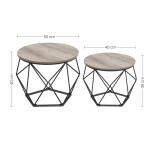 Salontafel rond, set van 2, woonkamertafel, bijzettafel, vintage flair, afneembaar tafelblad, voor woonkamer, greige-inktzwart LET040B02