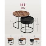 Salontafel rond, set van 2, bijzettafel, bijzettafel, modern, verborgen opbergruimte, dienblad, voor woonkamer, slaapkamer, balkon, natuurlijke walnootkleuren inktzwart LCT044K43