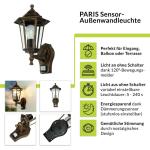 Wandlamp met bewegingsmelder, aluminium glas in koper antiek IP44 tuin D: 23 cm E27 sensor rustieke wandlamp outdoor PARIS