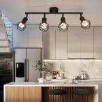 Plafondspots, 4 vlammen, plafondlamp, zwart, design, metalen kooi, E14, max. 40 W, 350 graden, plafondlamp, spots, draaibaar, voor keuken, woonkamer, slaapkamer, hal (zonder lamp)