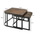 salontafel set van 2 Mango massief houten/metalen salontafel bruin | Industriële bijzettafel bijzettafel metalen poten zwart | 2-delige placemat bijzettafel van hout