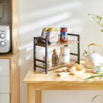 2-Tier Spice Rack Industriële Counter Plank Desktop Opslag Organizer Staande Kruiden Rack voor Aanrecht Keuken Kantoor Woonkamer Desktop Rustiek Bruin TLJ002H