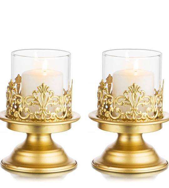 Moderne kandelaar, kaarsenhouder voor stompkaarsen, goudkleurige metalen kandelaar, kaarsenstandaard, voor tafeldecoratie, woonkamer, eettafel, bruiloft, salontafel, bijzettafel, K