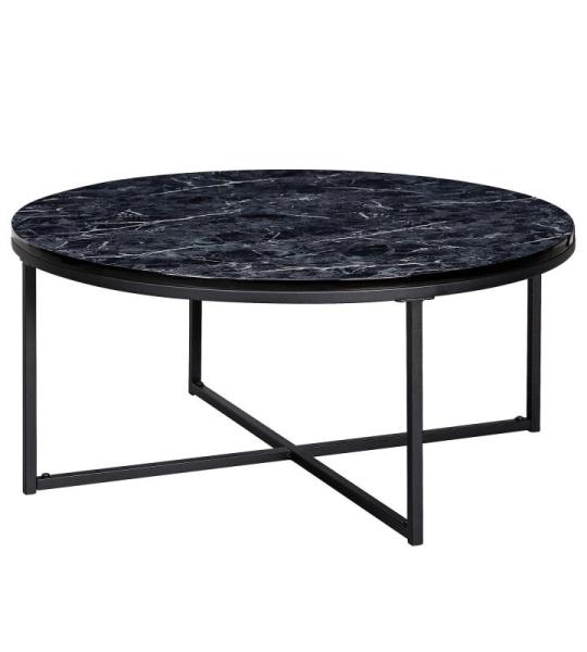 FineBuy Design salontafel Ø 80 cm marmerlook, woonkamertafel met metalen frame, ronde tafel woonkamer bijzettafel